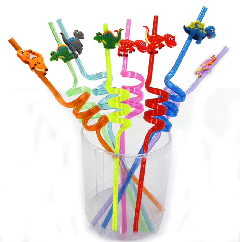 Curved Straws Party Decoration Small Gifts Dinosaur Cartoon Disposable Straws - Mubimart - Straws 