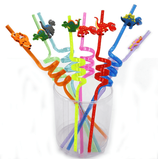 Curved Straws Party Decoration Small Gifts Dinosaur Cartoon Disposable Straws - Mubimart