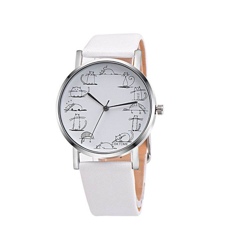 Cute Cat Watch Girl Heart Cartoon Pattern Children Watch - Mubimart