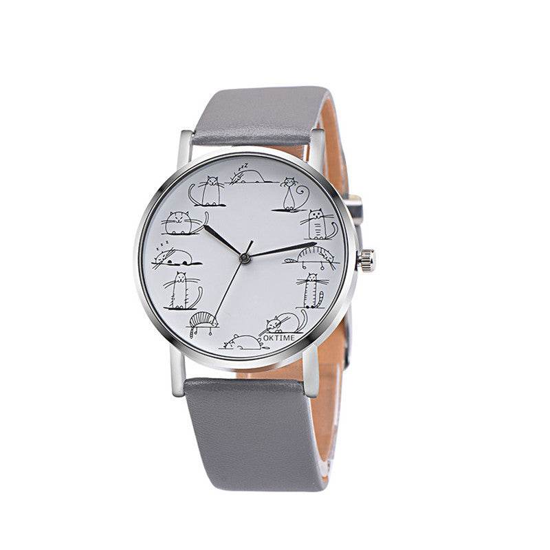 Cute Cat Watch Girl Heart Cartoon Pattern Children Watch - Mubimart