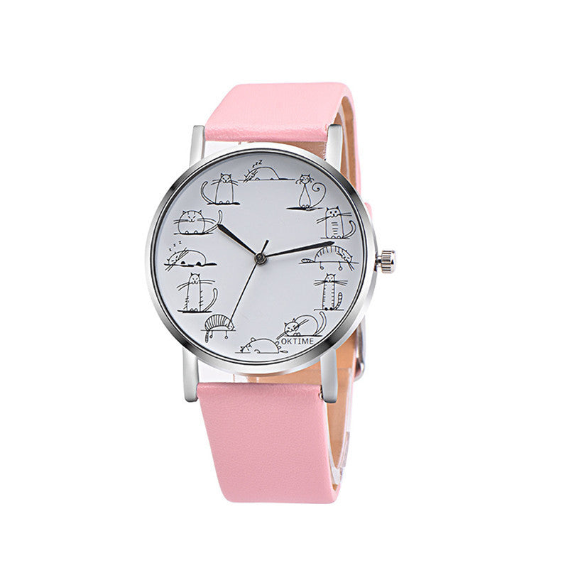 Cute Cat Watch Girl Heart Cartoon Pattern Children Watch - Mubimart - Watches 