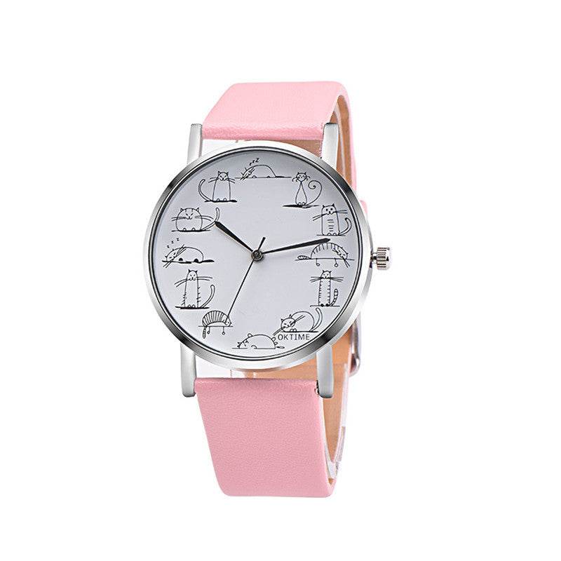 Cute Cat Watch Girl Heart Cartoon Pattern Children Watch - Mubimart