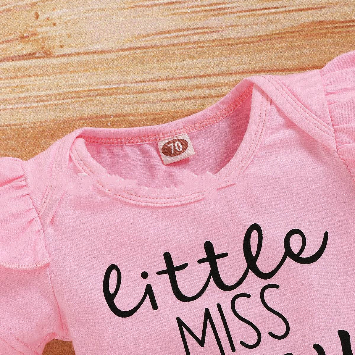 Cute Suit Baby Girl Flower Summer Printing Letter Cotton Three-piece Set - Mubimart