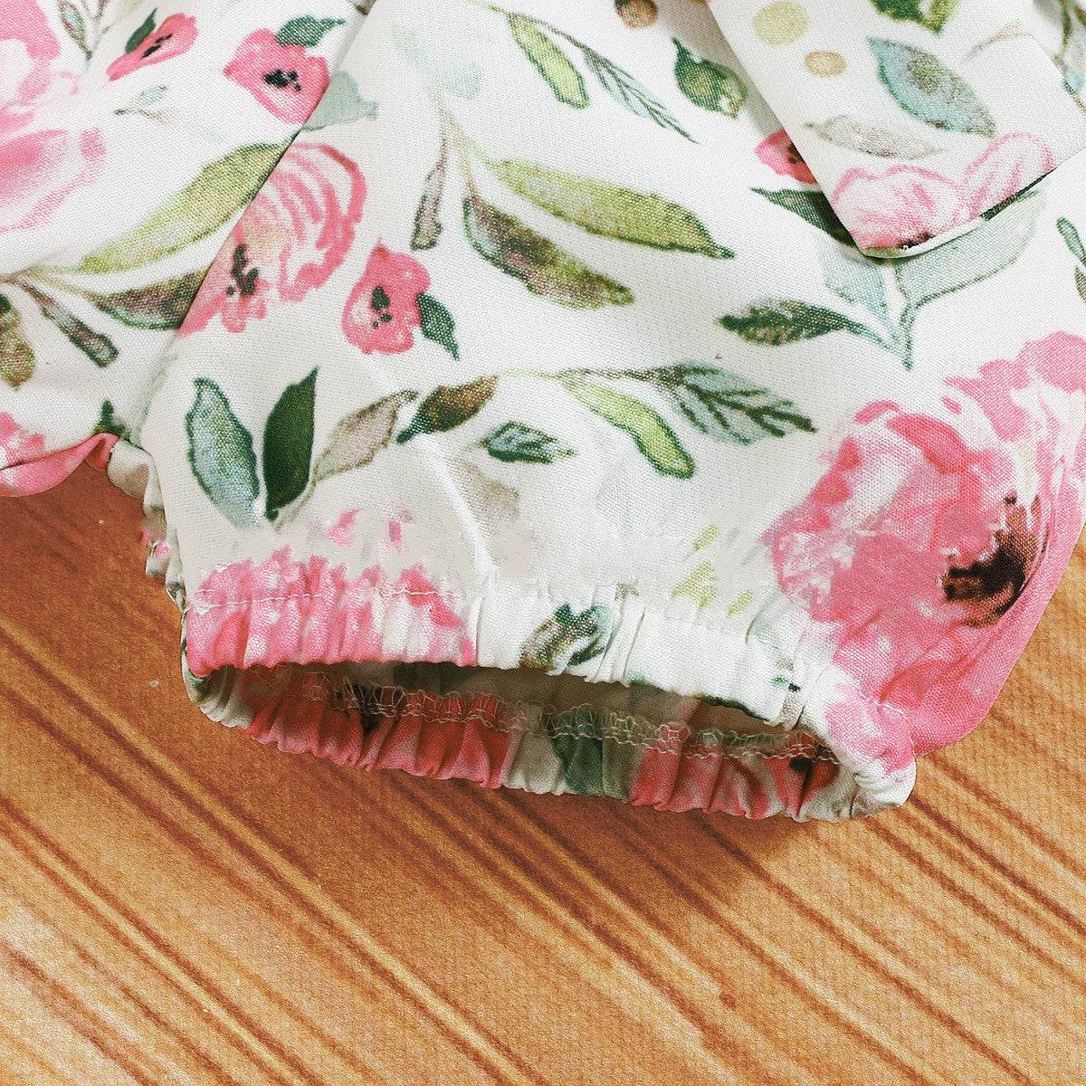 Cute Suit Baby Girl Flower Summer Printing Letter Cotton Three-piece Set - Mubimart