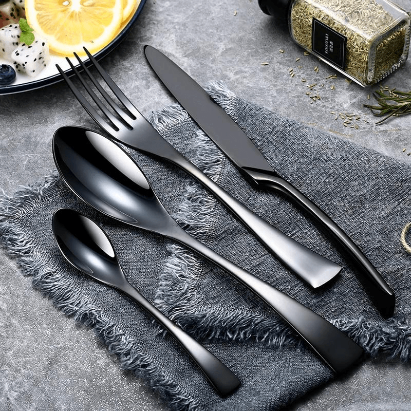 Cutlery Cutlery Stainless Steel Western Tableware Titanium Plated Black Gold - Mubimart