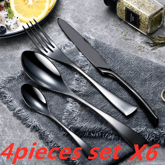 Cutlery Cutlery Stainless Steel Western Tableware Titanium Plated Black Gold - Mubimart