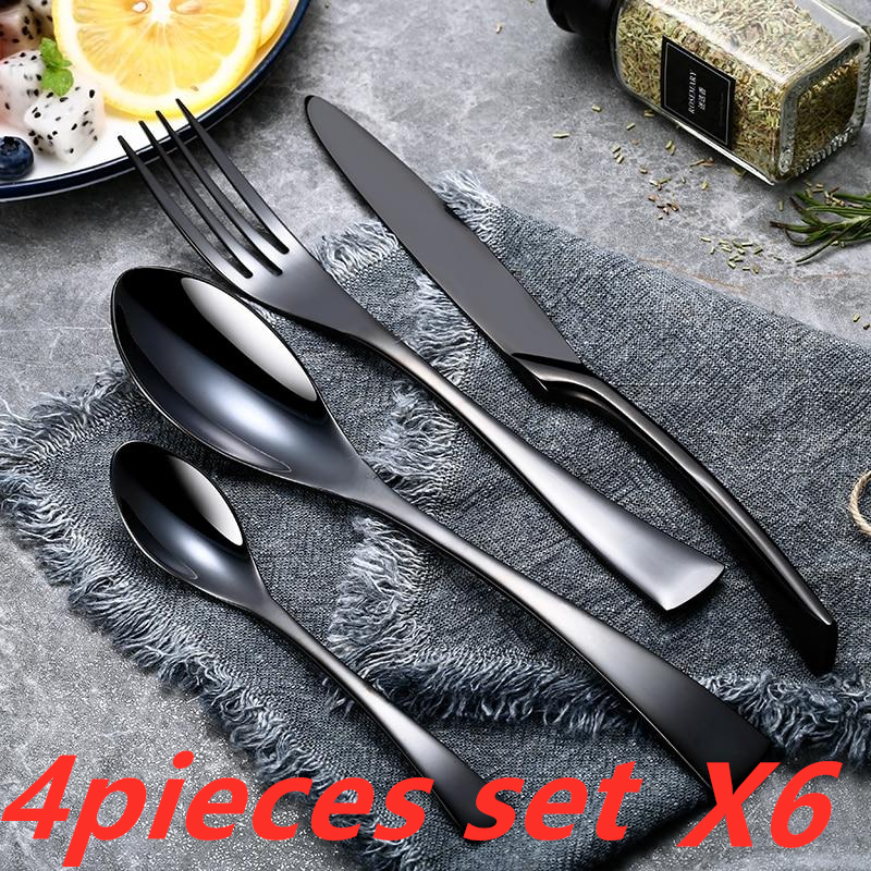 Cutlery Cutlery Stainless Steel Western Tableware Titanium Plated Black Gold - Mubimart -  