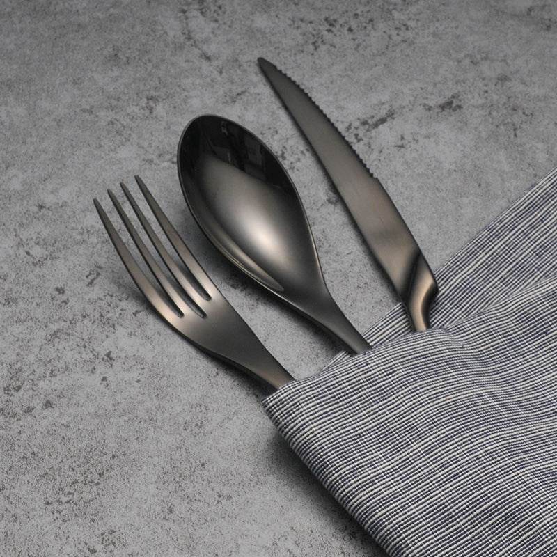 Cutlery Cutlery Stainless Steel Western Tableware Titanium Plated Black Gold - Mubimart