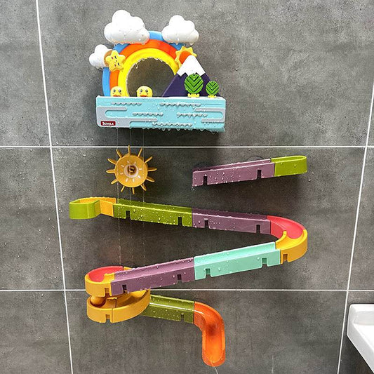 DIY Baby Bath Toys Wall Suction Cup Marble Race Run Track Bathroom Bathtub Kids Play Water Games Toy Set - Mubimart