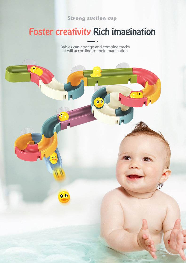DIY Baby Bath Toys Wall Suction Cup Marble Race Run Track Bathroom Bathtub Kids Play Water Games Toy Set - Mubimart