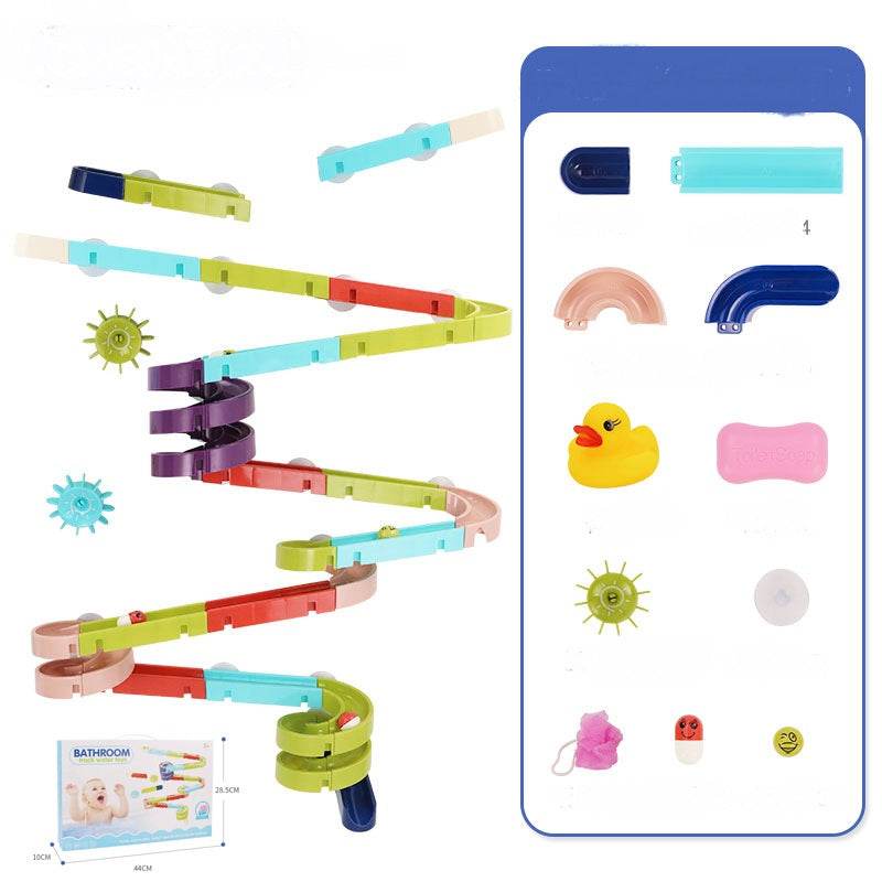 DIY Baby Bath Toys Wall Suction Cup Marble Race Run Track Bathroom Bathtub Kids Play Water Games Toy Set - Mubimart