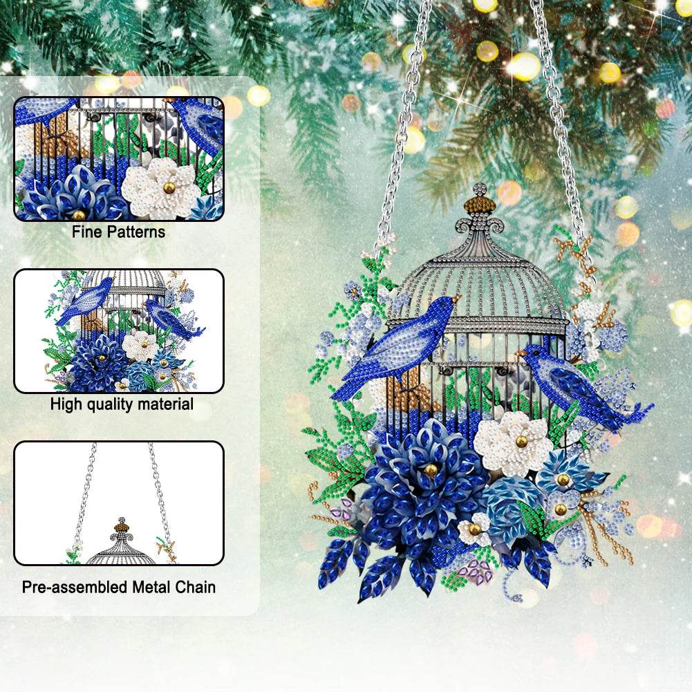 DIY Diamond Painting Pendant Ornament-flower Bird Cage - Mubimart