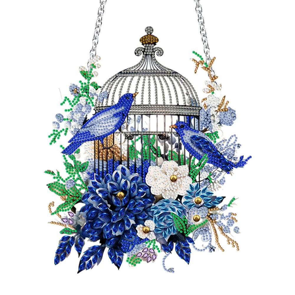DIY Diamond Painting Pendant Ornament-flower Bird Cage - Mubimart