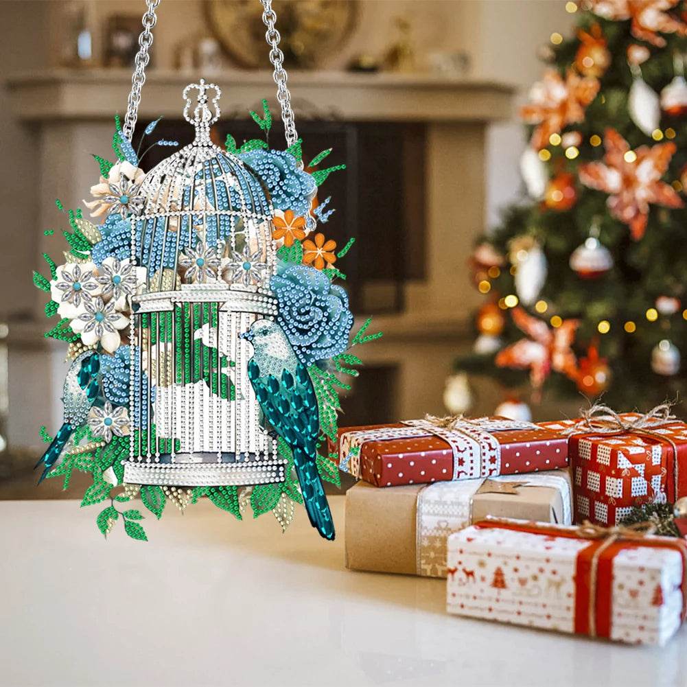 DIY Diamond Painting Pendant Ornament-flower Bird Cage - Mubimart