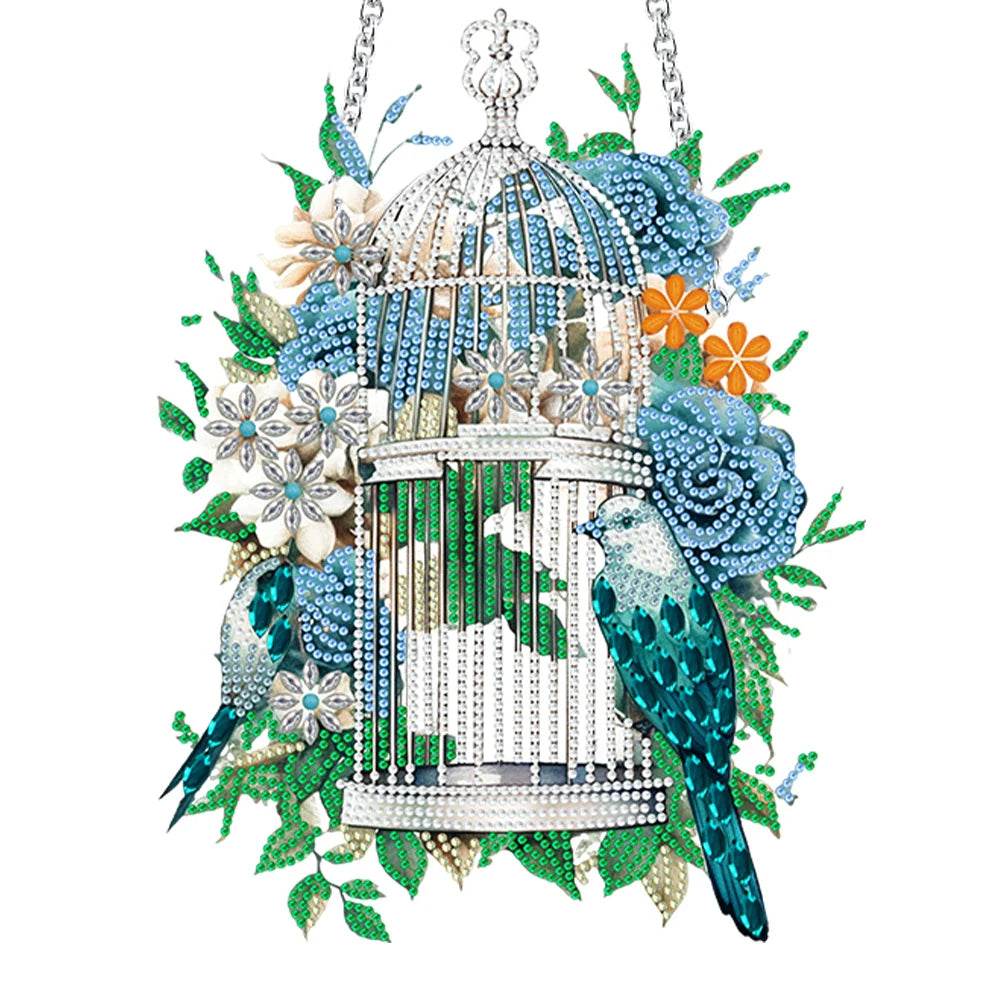 DIY Diamond Painting Pendant Ornament-flower Bird Cage - Mubimart