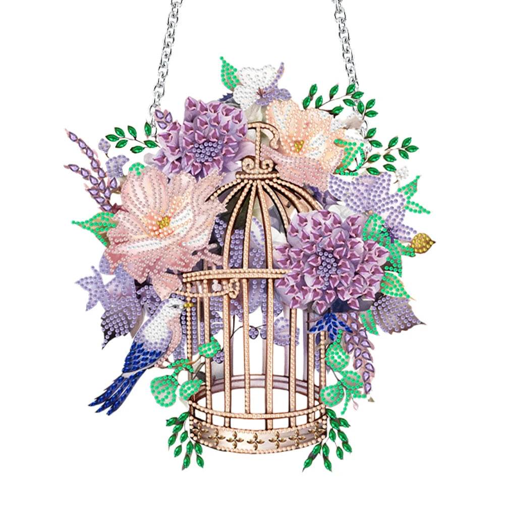 DIY Diamond Painting Pendant Ornament-flower Bird Cage - Mubimart