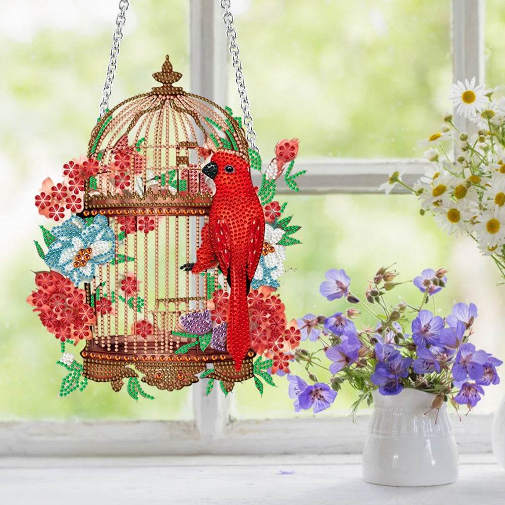 DIY Diamond Painting Pendant Ornament-flower Bird Cage - Mubimart