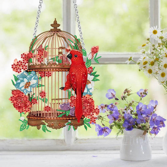 DIY Diamond Painting Pendant Ornament-flower Bird Cage - Mubimart