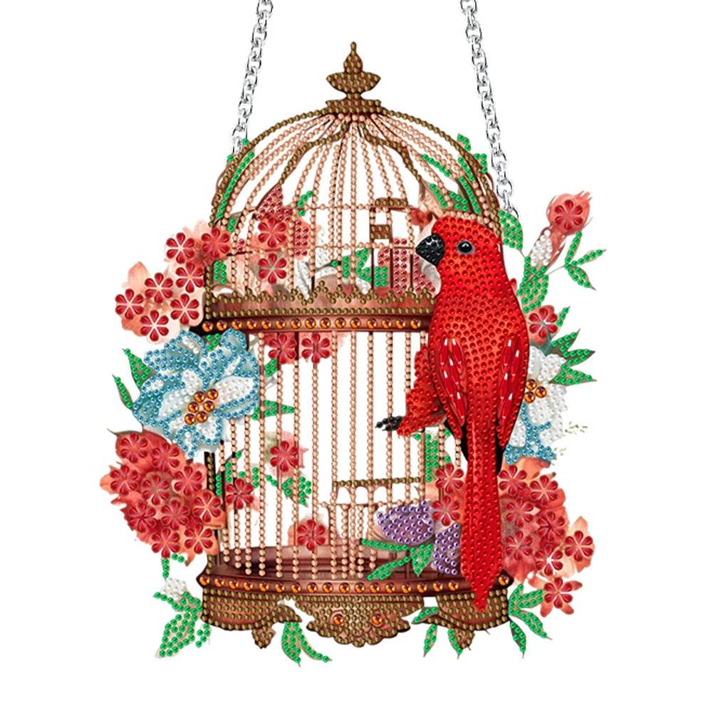 DIY Diamond Painting Pendant Ornament-flower Bird Cage - Mubimart