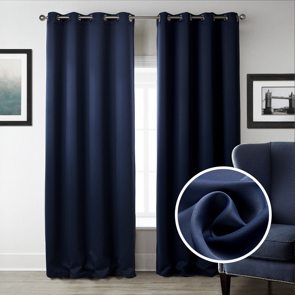 Dark Blue Bedroom Blackout Fabric Printed Curtains - Mubimart -  