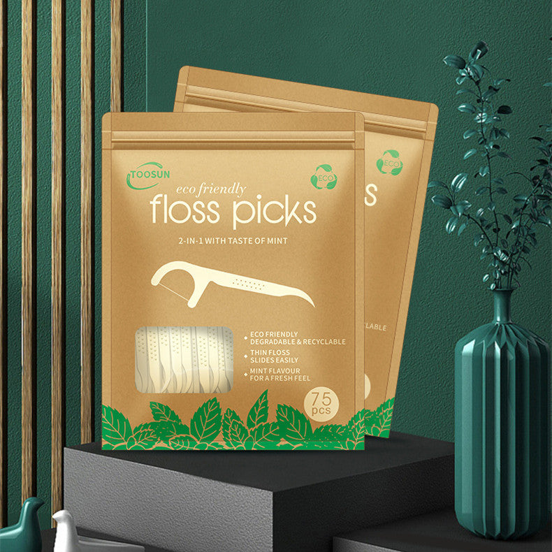 Degradable Dental Floss Mint Flavor Stick Eco-friendly - Mubimart - Floss picks 