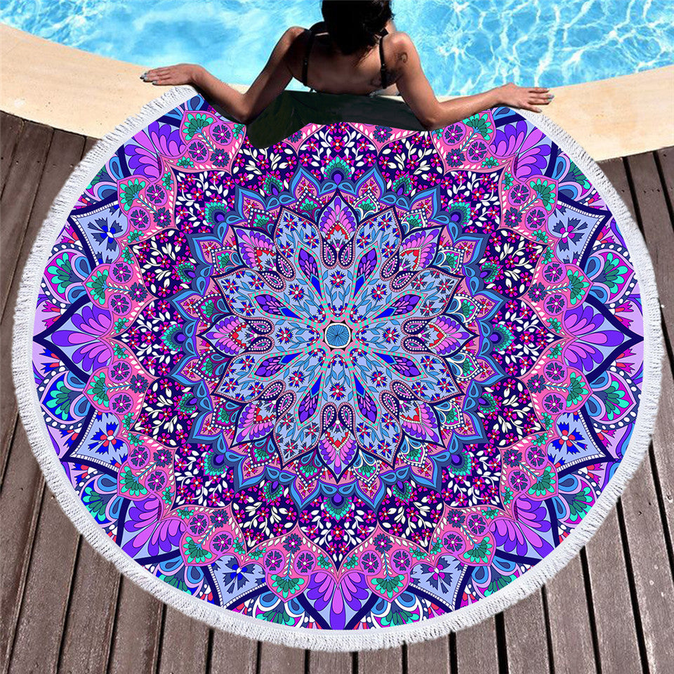 Diameter round flower fuchsia beach towel - Mubimart - Beach towel sets 