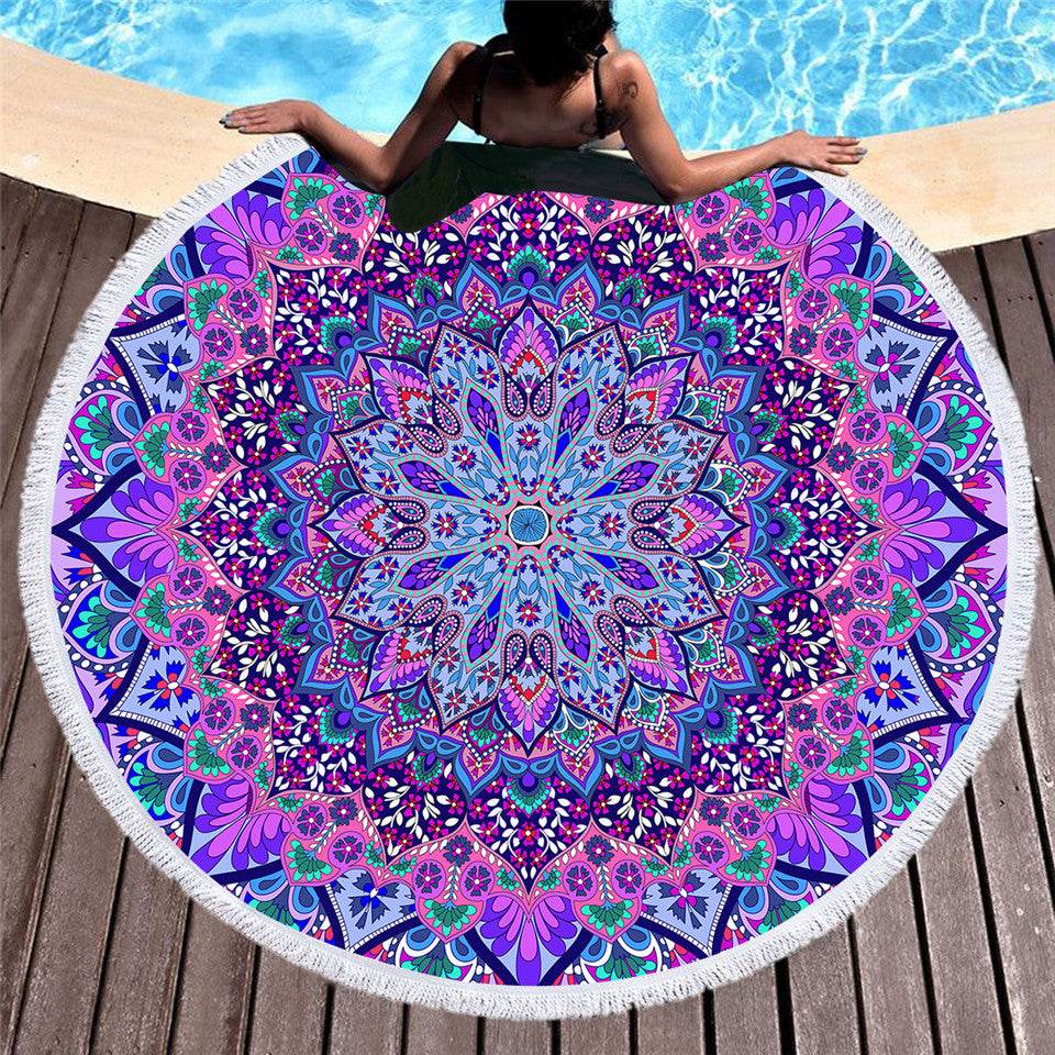 Diameter round flower fuchsia beach towel - Mubimart