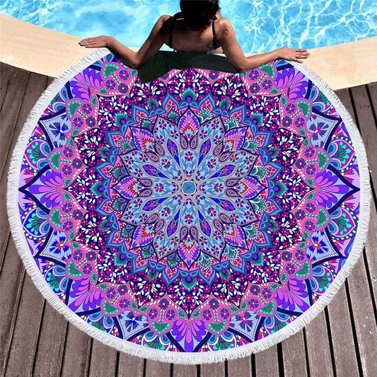 Diameter round flower fuchsia beach towel - Mubimart