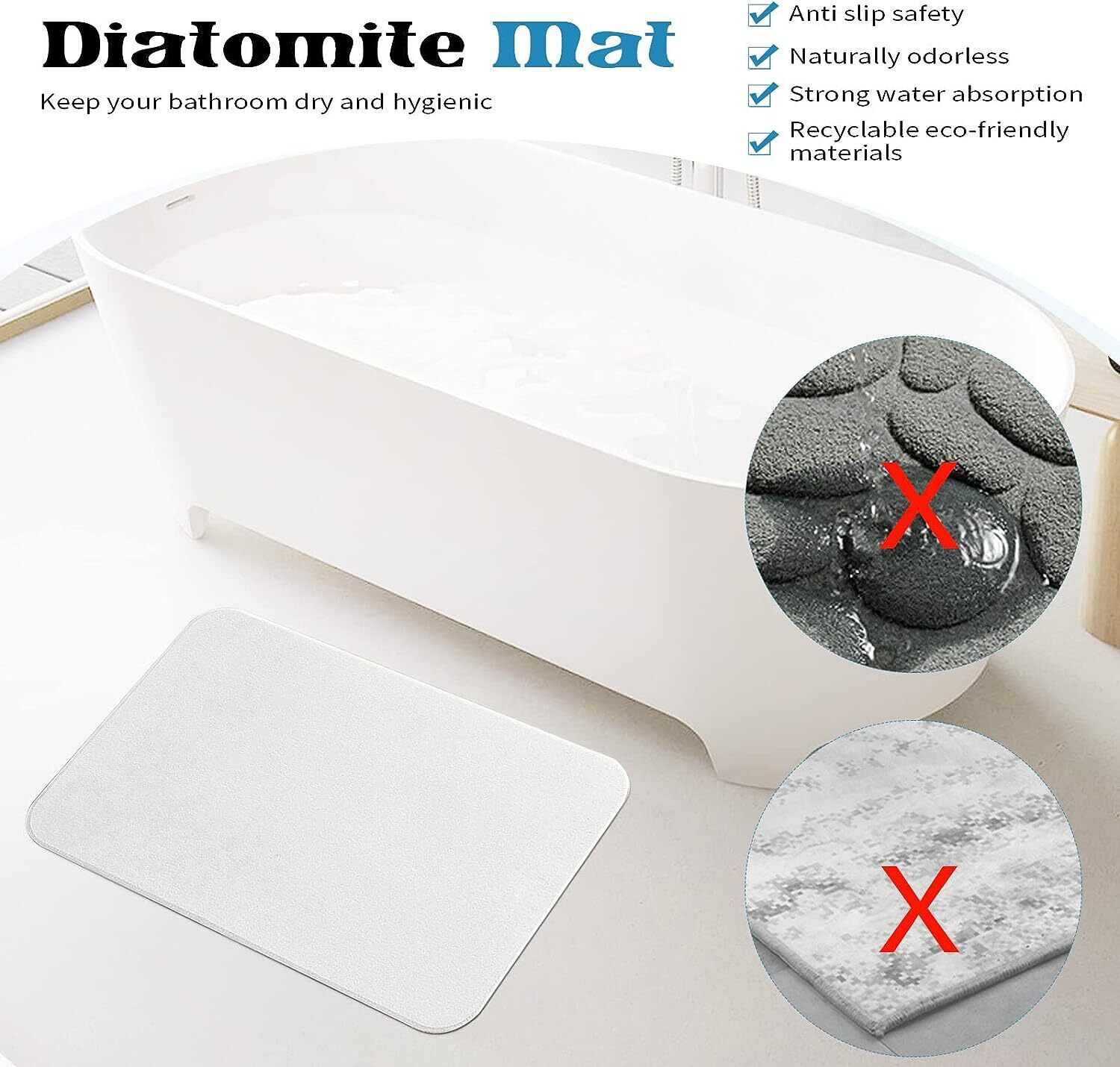 Diatomite Stone Bath Mat Absorbent Drying Bathstone Bathmat Rugs Non-Slip Mat - Mubimart -  