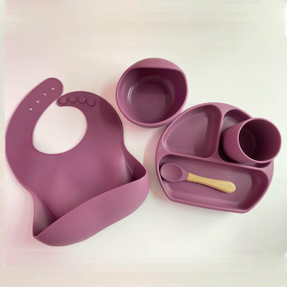 Dinner Plate Bib Silicone Bowl Spoon Complementary Baby Tableware Set - Mubimart