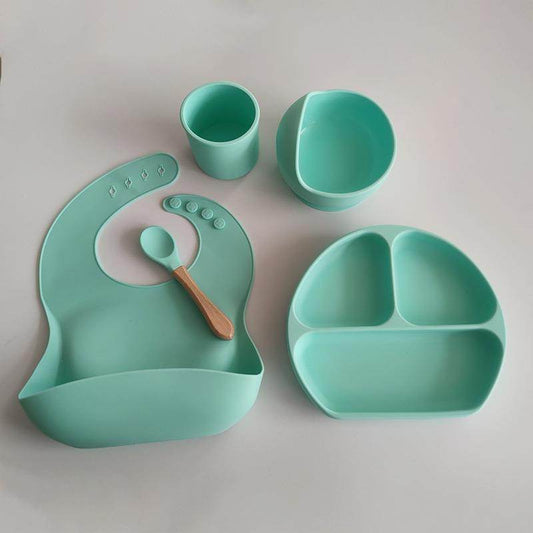 Dinner Plate Bib Silicone Bowl Spoon Complementary Baby Tableware Set - Mubimart
