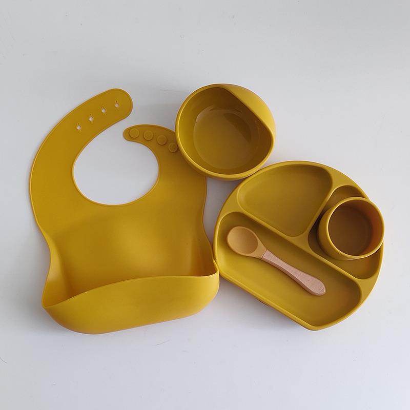 Dinner Plate Bib Silicone Bowl Spoon Complementary Baby Tableware Set - Mubimart