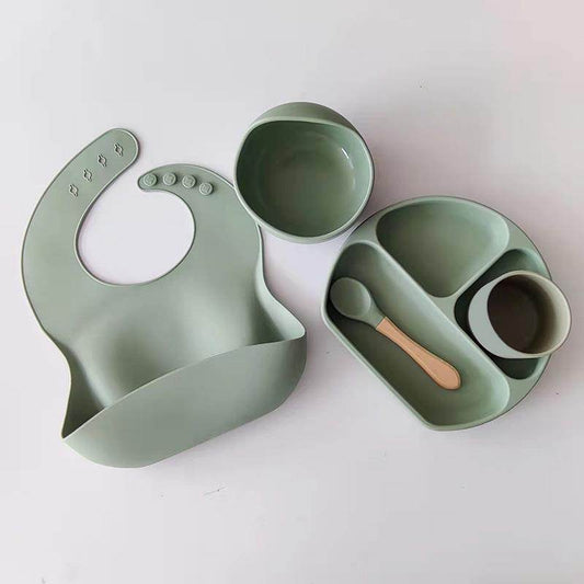 Dinner Plate Bib Silicone Bowl Spoon Complementary Baby Tableware Set - Mubimart