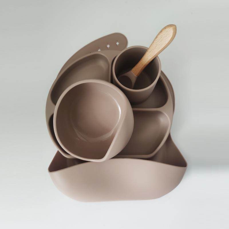 Dinner Plate Bib Silicone Bowl Spoon Complementary Baby Tableware Set - Mubimart