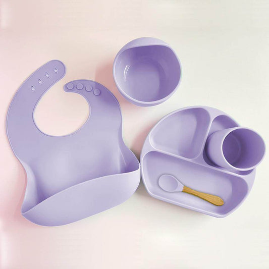 Dinner Plate Bib Silicone Bowl Spoon Complementary Baby Tableware Set - Mubimart