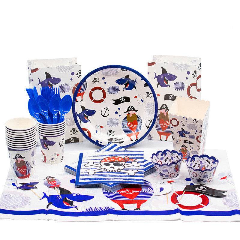 Disposable Pirate Party Decorations Disposable Paper Plates, Tablecloths, Paper Bags, Cake Inserts - Mubimart