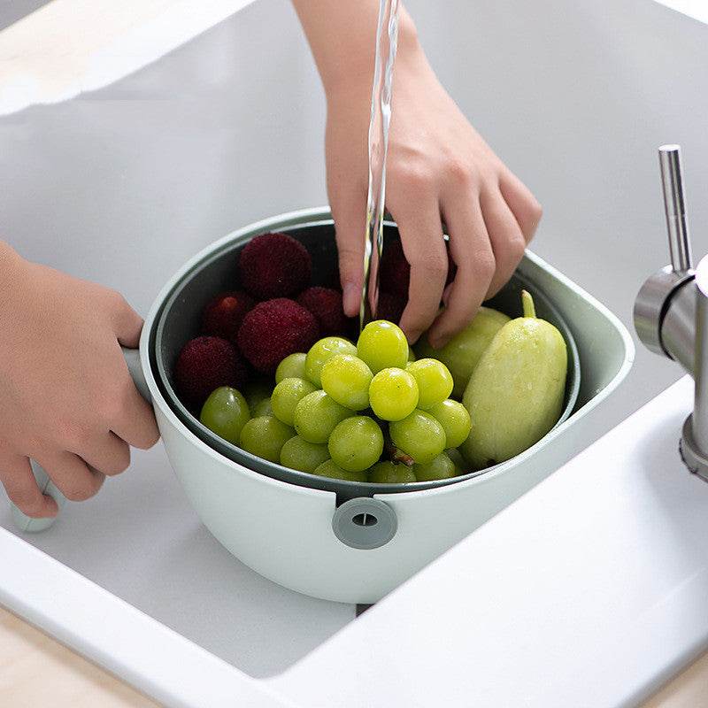 Double Layer Fruit And Vegetable Rotating Draining Basket Kitchen Gadgets - Mubimart