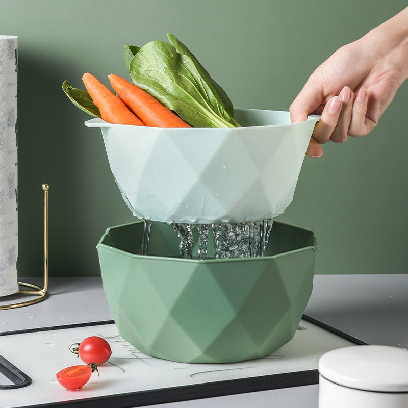 Double-Layer Vegetable Sink Plastic Drain Basket - Mubimart - Plastic basket 