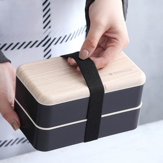 Double Plastic Compartment Lunch Box Student Microwaveable Lunch - Mubimart