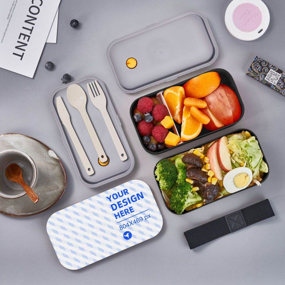Double Tie Bento Box With Cutlery - Mubimart