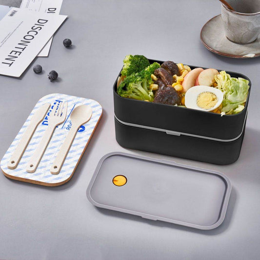 Double Tie Bento Box With Cutlery - Mubimart