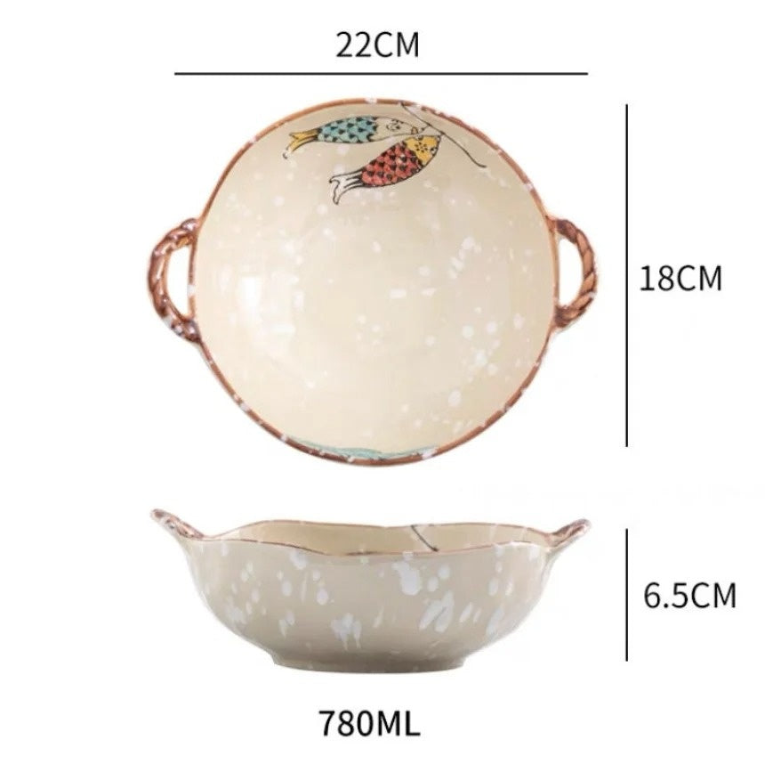 Double-ear Bowl Soup Bowl Household - Mubimart -  