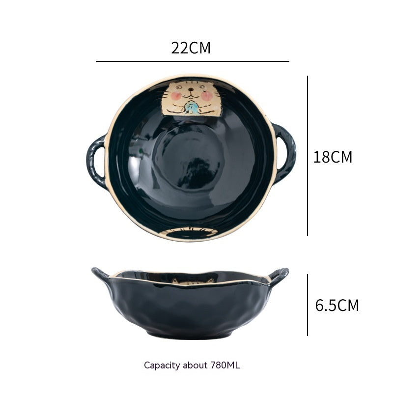 Double-ear Bowl Soup Bowl Household - Mubimart -  