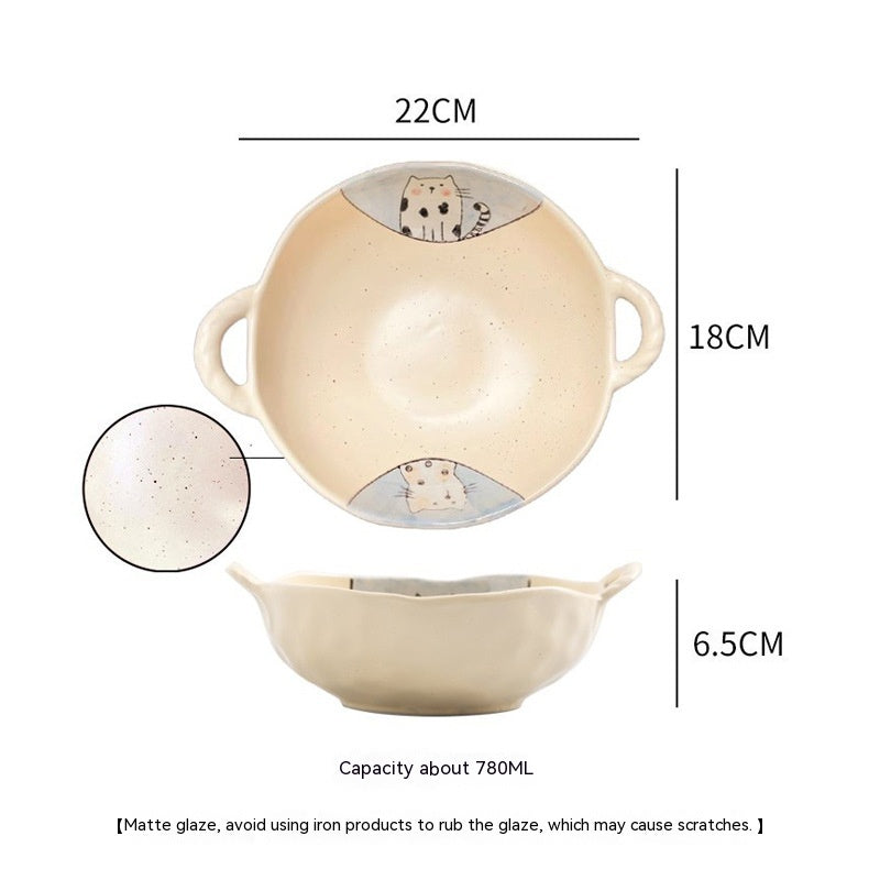 Double-ear Bowl Soup Bowl Household - Mubimart -  