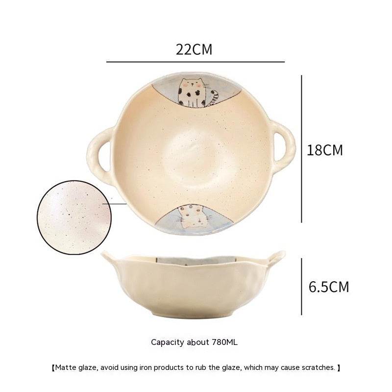 Double-ear Bowl Soup Bowl Household - Mubimart