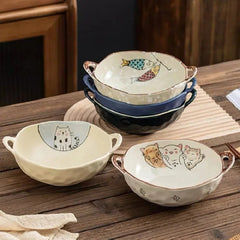 Double-ear Bowl Soup Bowl Household - Mubimart -  