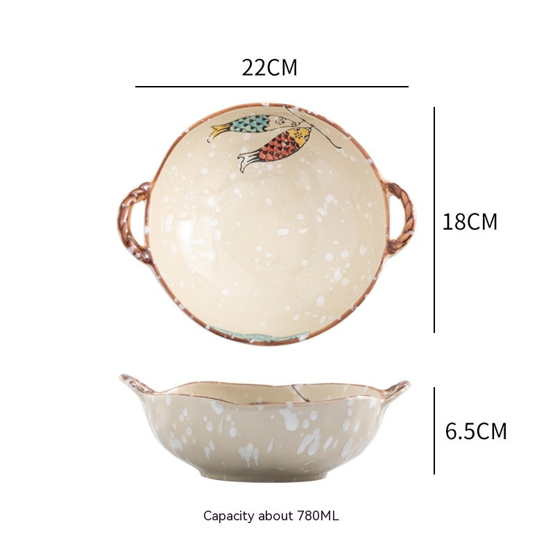 Double-ear Bowl Soup Bowl Household - Mubimart -  