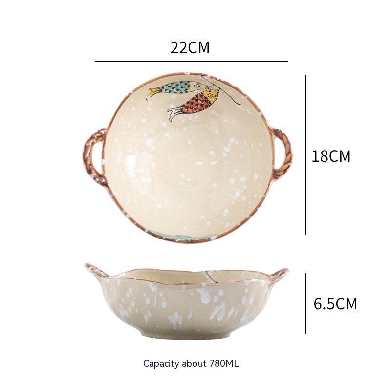 Double-ear Bowl Soup Bowl Household - Mubimart