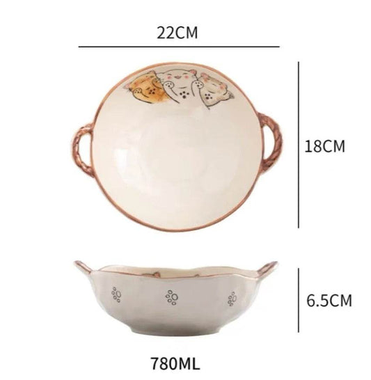 Double-ear Bowl Soup Bowl Household - Mubimart
