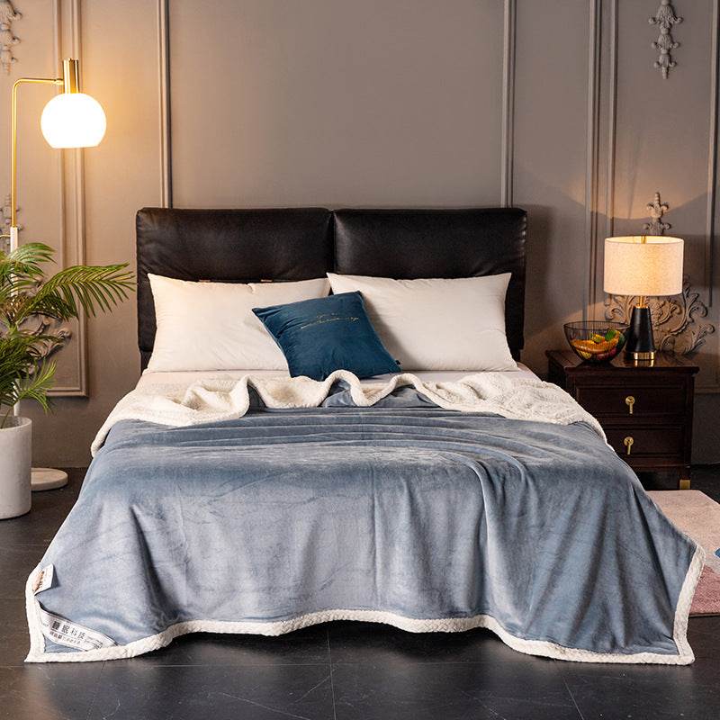Double fleece blanket fleece blanket thick fleece blanket - Mubimart